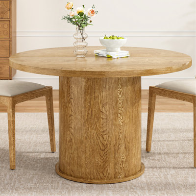 43" Round Dining Table for 4 People, Small Kitchen Dining Table with Wood Top and Sturdy Metal Pedestal Base, Modern Round Dinner Table for Dining Roo