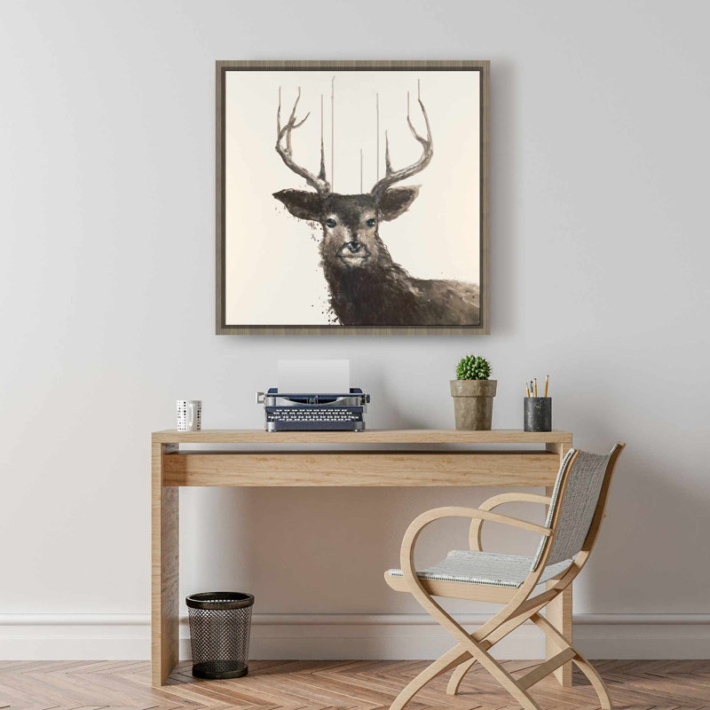 Abstract Deer Canvas | Rustic Deer Framed Art for Bedroom