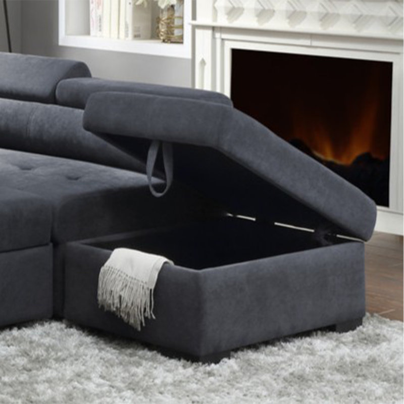 Canapé-lit modulaire en tissu 97 po avec repose-tête réglable et repose-pieds avec rangement 97 po, gris foncé