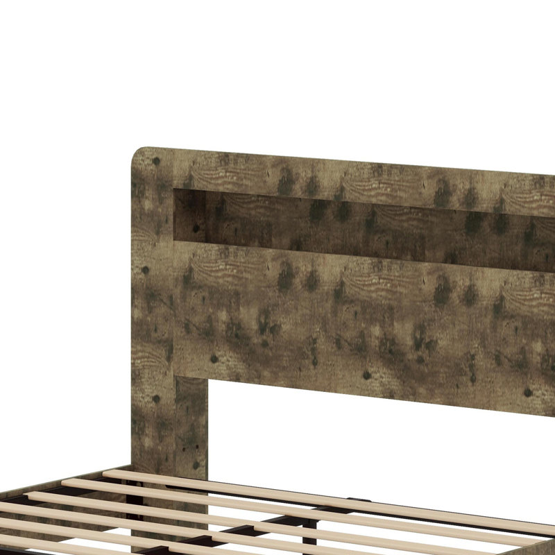 Structure de lit moderne en bois avec lumières DEL contrôlées par l'application, chargement USB
