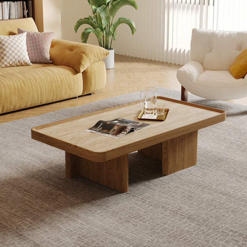 Table basse 51,5 po Mid-Century Modern, Travertin