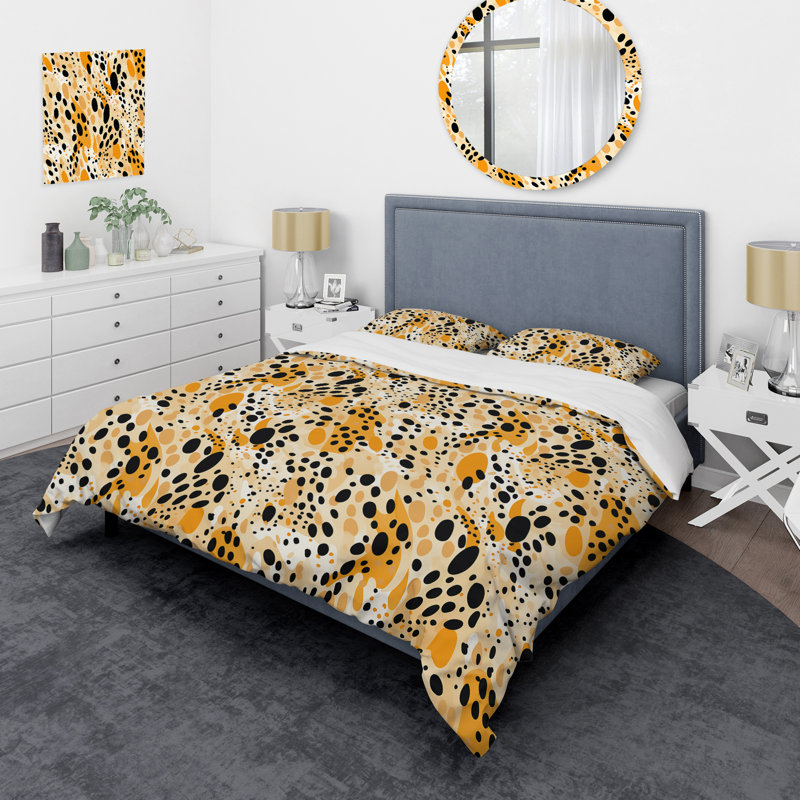 Ensemble de housse de couette jaune et noir à imprimé guépard sauvage IV, Housse de couette pour très grand lit et 2 très