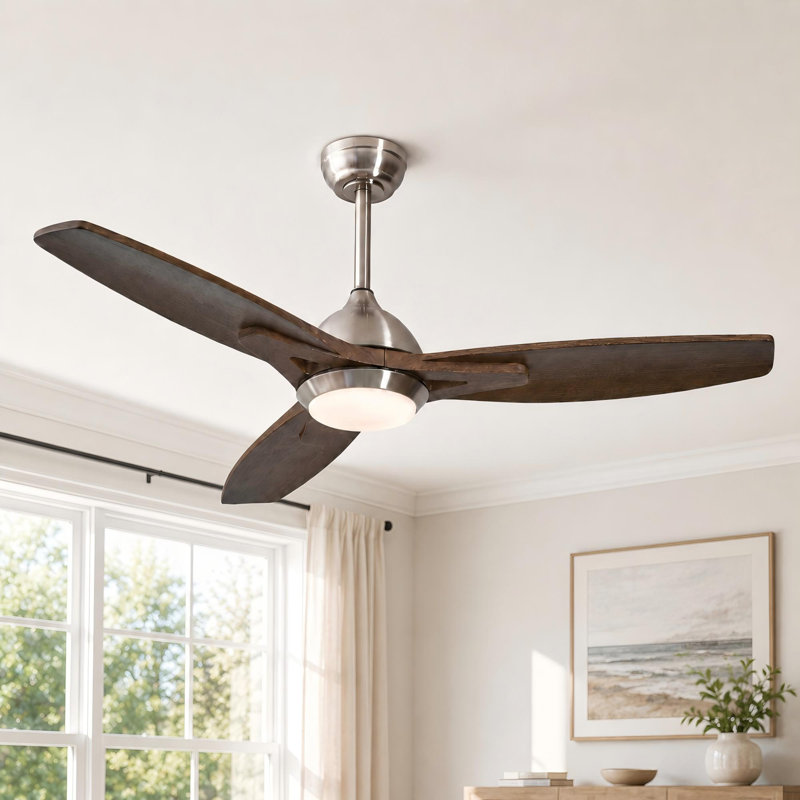  Ventilateur de plafond 52 po en bois massif avec lumières 52 po Nickel, Nickel, Gris