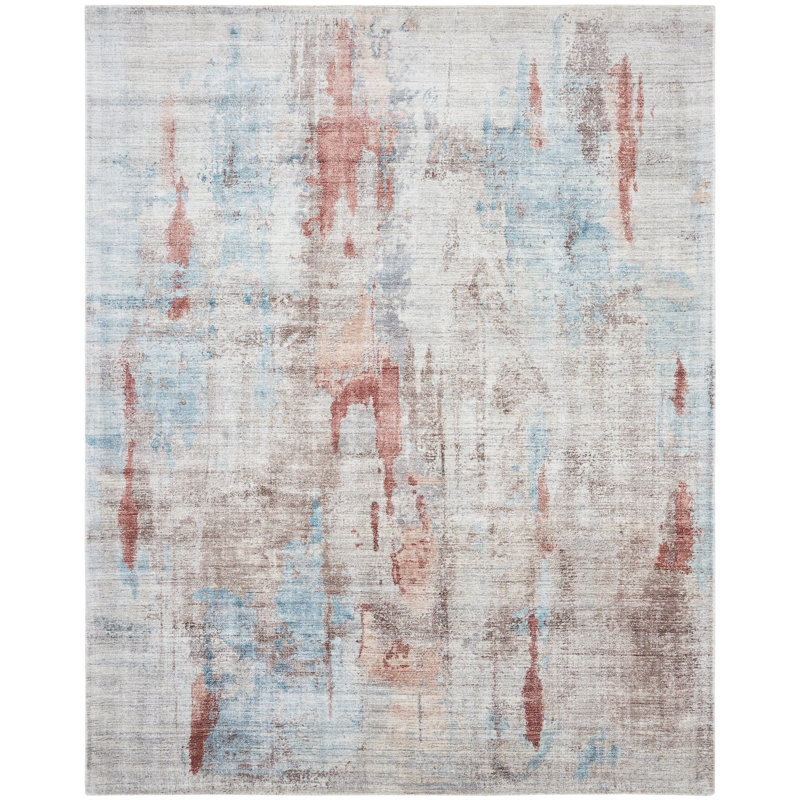 Viscose Abstract Indoor Rug, Rectangle  5'3" x 7'6", Tan/Blue/White