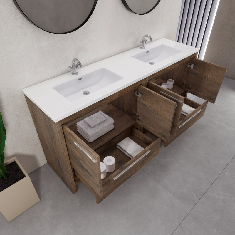Ensemble de meuble-lavabo double 72 po Eden, Brun foncé