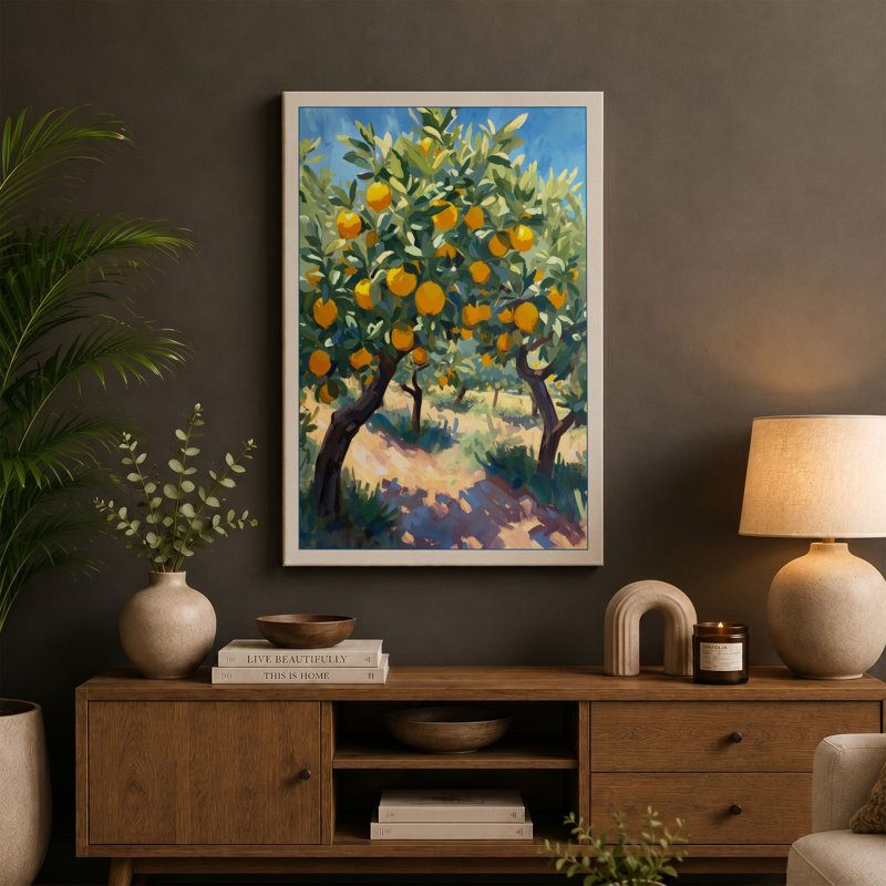 Golden Orchard Tropical - Wrapped Canvas, 36x24 - 91.4 x 61.0 cm, Terracotta Border