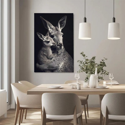 1Pc Framed Canvas Poster Print Kangaroo Mother and Baby, Warm Affection, Realistic Portrait Style Wall Art Decor, Perfect for Room Decor Living Room Bedroom Office Kitchen Bathroom Home Decor, Ideal Home Wall Decoration Gift