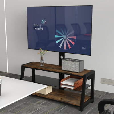 Wooden Storage TV Stand Tempered Glass Height Adjustable Universal Swivel Entertainment Center With Mount TV Stand