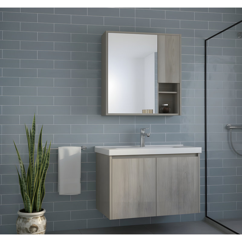 Bathroom Furniture Suite-Grey Bathroom Storage-Bathroom Set with Mirror-Grey Vanity Unit
