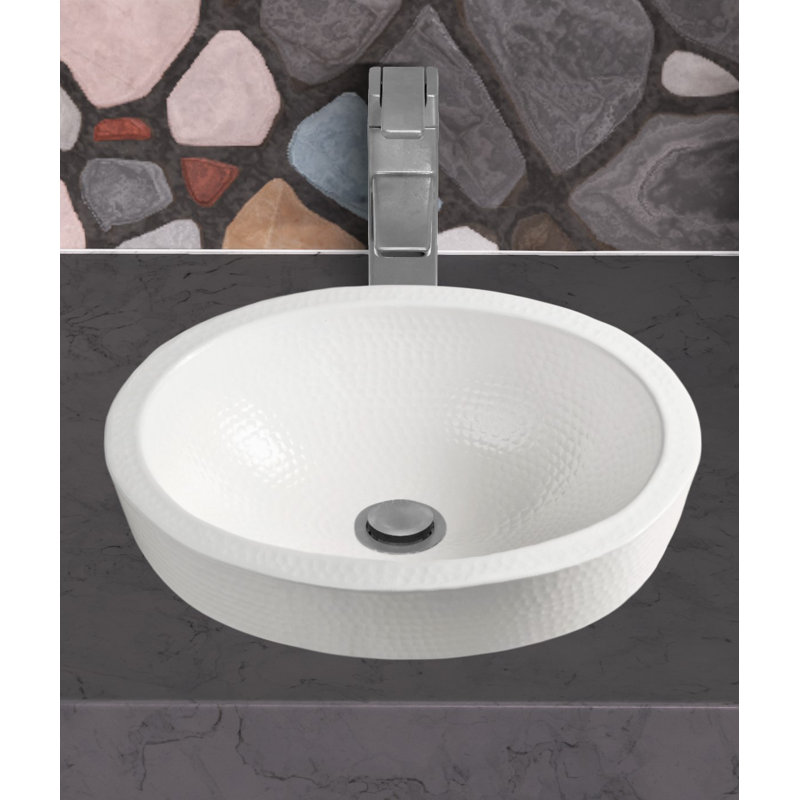 Aluminum Hand Hammered Metal Oval Skirted Bathroom Vanity Sink 17", Classic White