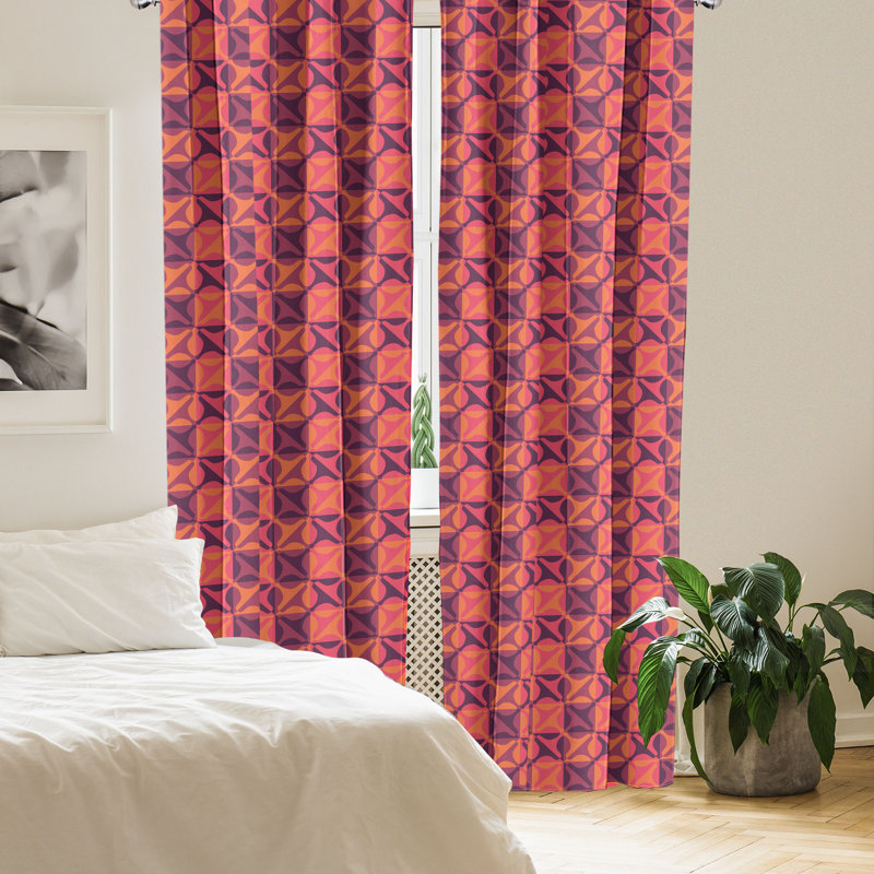 Rideaux 4 panneaux East Urban Home Retro, style années 1960, art corail foncé, L 56 po x L 95 po