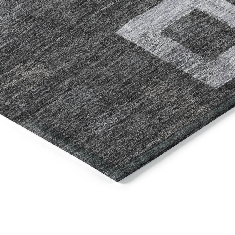 Black Geometric Rectangular Synthetic Washable Rug 3' x 5'