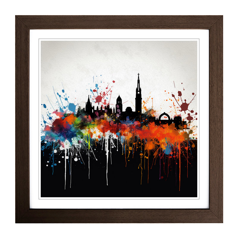 City Of Glasgow Splatter Art - Single Picture Frame Print on Wood, Walnut
