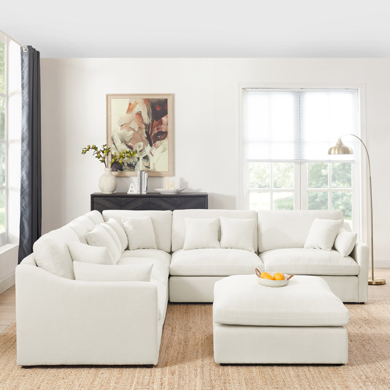 Canapé modulaire en L 6 places avec repose-pieds, 10 coussins, canapé rembourré surdimensionné avec coussin de duvet rembourré amovible pour le salon (modulaire)