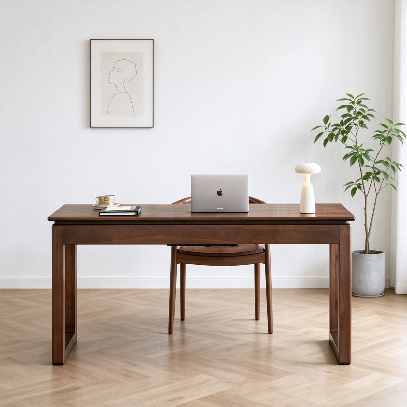 Bureau en noyer massif avec tiroirs, 29.72" H x 47.2" W x 25.6" D
