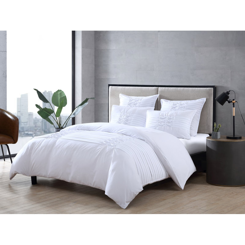 Ensemble de housse de couette Triple Diamond, Simple et 1 taie décorative, Blanc