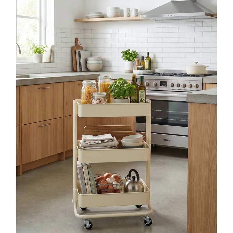 Lena 78.5cm H x 55cm W Storage Cart with Wheels, Vanilla