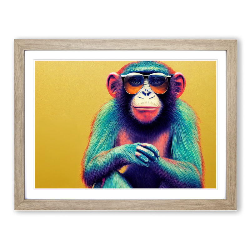 Cool Monkey - Framed Print, 25cm H x 34cm W x 2cm D, Oak