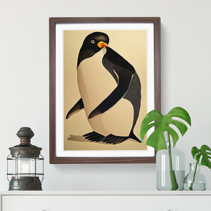 Penguin No.2 - Single Picture Frame Painting, 64cm H x 46cm W x 2cm D, Walnut