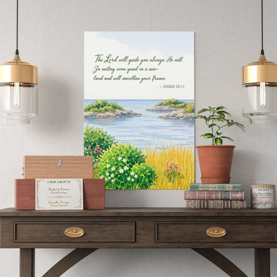 Canvas Wall Art Christian River Canvas Print with Oak Wood Hanger, Isaiah 5811 Vintage Poster Print Home Decor