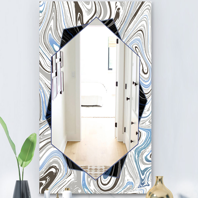 Marbled Diamond Traditional Accent Mirror, 24" H x 32" W, White/Blue/Black