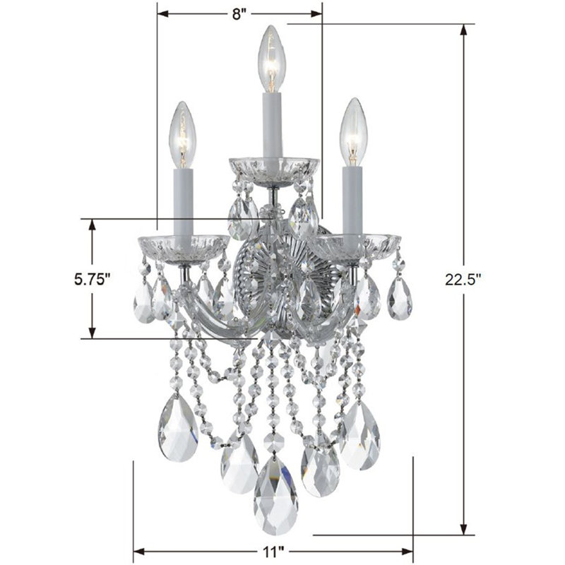 Weekes 3 - Light Candle Wall Light, Chrome, Swarovski Strass