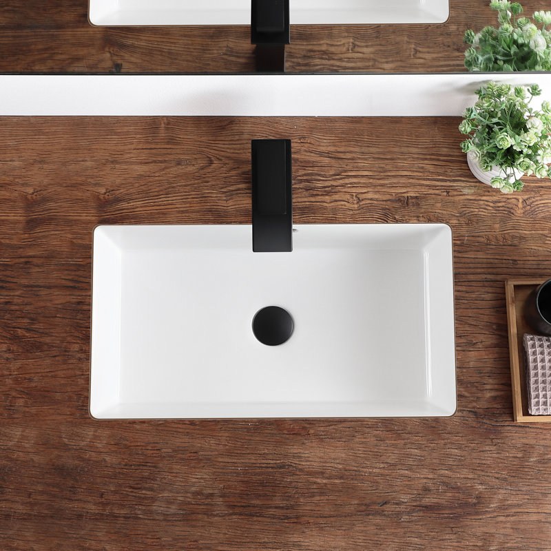 Undermount Bathroom Sink 23.8" X 13.8" Rectangular Undermount Sink Vitreous China with Overflow