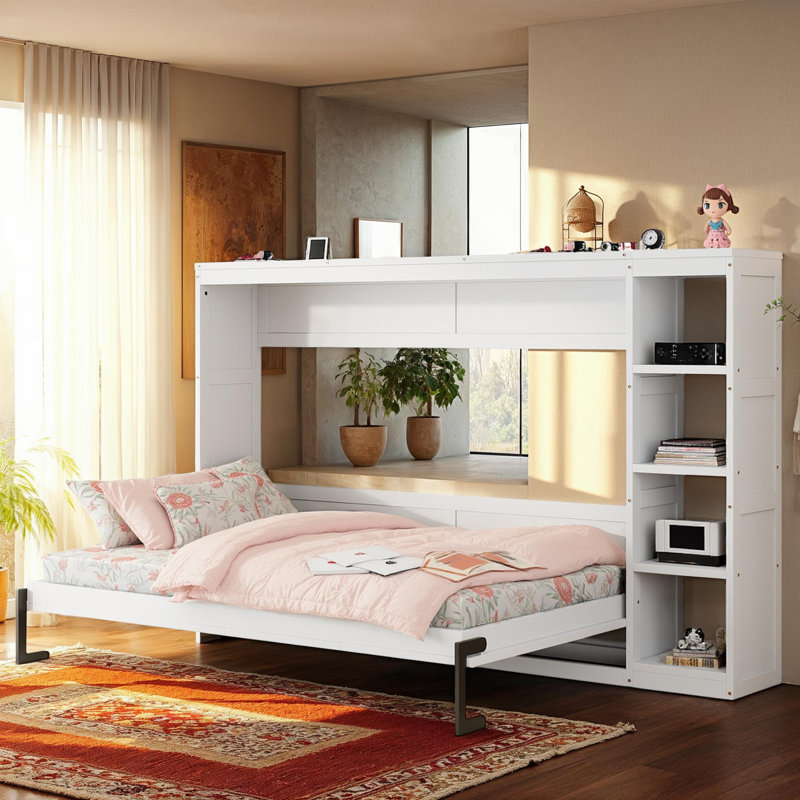 Lit escamotable moderne et complet sans sommier, fabrication robuste en bois aggloméré et en panneau de fibres à densité moyenne
