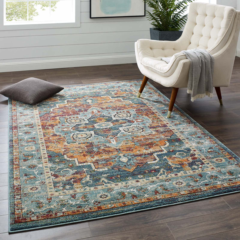 Modway Tribute Diantha Distressed Vintage Floral Vintage Medallion Area Rug, 8x10, Multicolor, Rectangle 5' x 8'