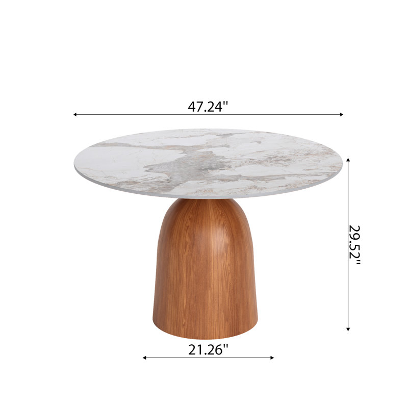 Mid-Century Modern Round Dining Table, 39"/43"/47"/53"/59" Sintered Stone Top, Solid Wood Base, Farmhouse Kitchen Table, Stain & Scratch Resistant