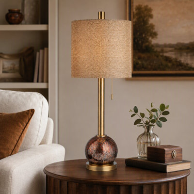 34" Metal Table Lamp With White Shade