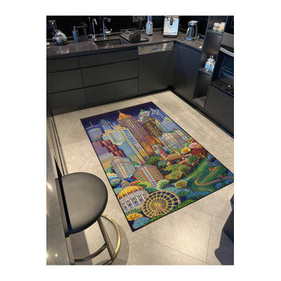 City and Park Patterned Woven Base Washable Rug