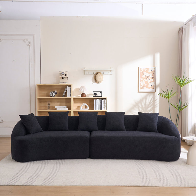 Compression Sponge Sofa Black Curved Modular Sectional, Black