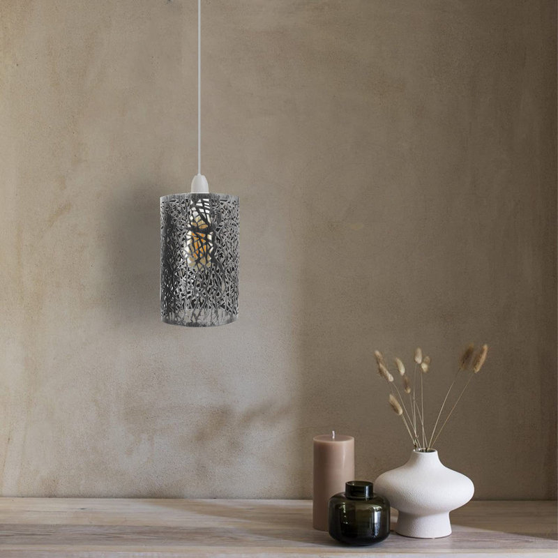 25cm H Metal Drum Lamp Shade ( Screw On ), Brushed Silver