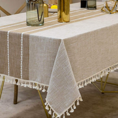 Tablecloths, Waterproof Table Cloth, Linens Wrinkle Free Anti-Fading, Rustic Table Cover Decoration For Kitchen Dinning Christmas (Rectangle/Oblong, 55''X70'',4-6 Seats, Light Coffee)