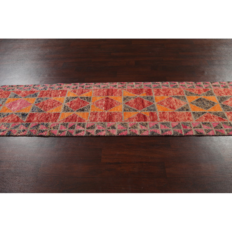 Tapis de couloir géométrique en laine marocain noué à la main 2 x 13