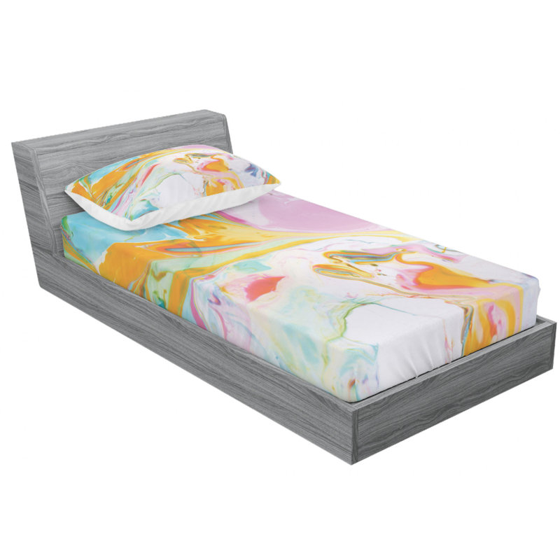 Microfiber Abstract Sheet Set, Twin Sheet Set with Fitted Sheet, Pink/Yellow/Light Blue, Abstract