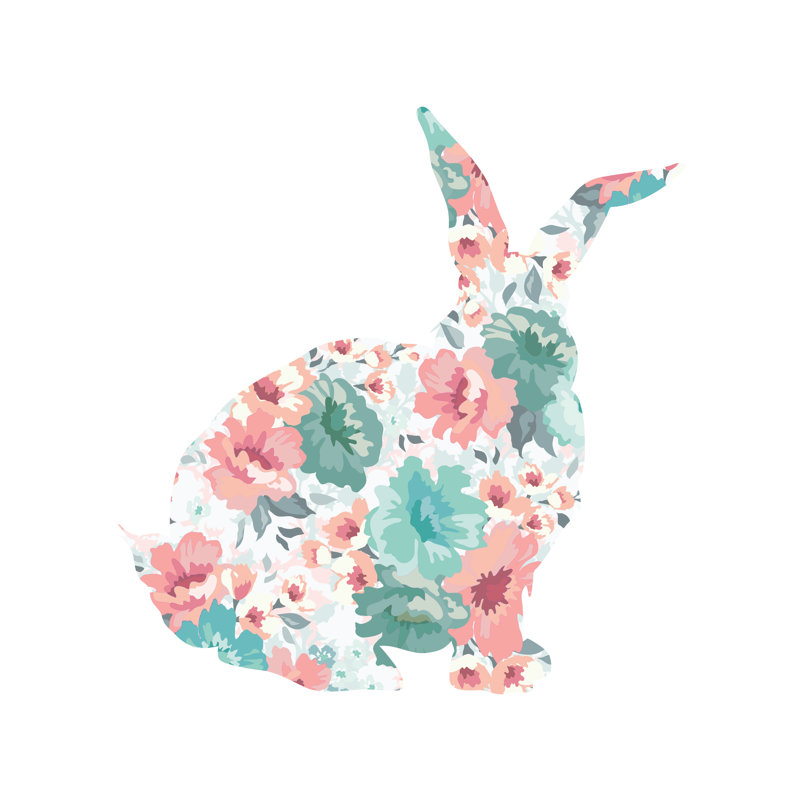 «Floral Rabbit Silhouette I», reproduction sur toile, H 20 po x l 20 po