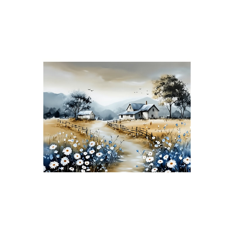 «Farmhouse Landscape Canvas», art mural encadré en bois à l'arrière 36 W x 24 L