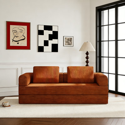 Convertible Sleeper Sofa Bed, Foldable Corduroy Futon With Fixed Frame & Pillow, 3-Seater Sofa Bed For Living Room, Bedroom Or Studio by Red Barrel Studio