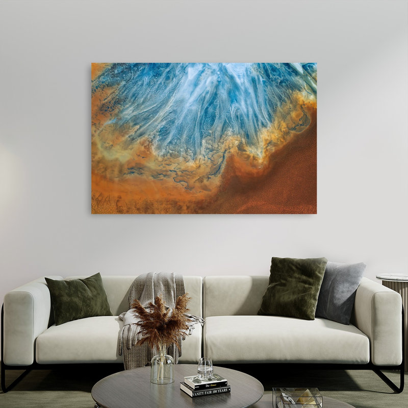 Abstract River Delta Abstract Vibrant Contemporary Landscape Nature Wall Art Print 1 Piece Wrapped Canvas Wall Art