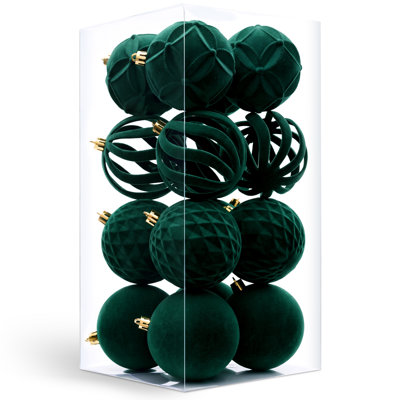 16-Piece Premium Velvet Christmas Ornaments Set - Shatterproof Flocked Christmas Ball Decorations in Assorted Sizes for Luxury Holiday Tree, Wreath & Festive Decor (Wine Red / Dark Green)