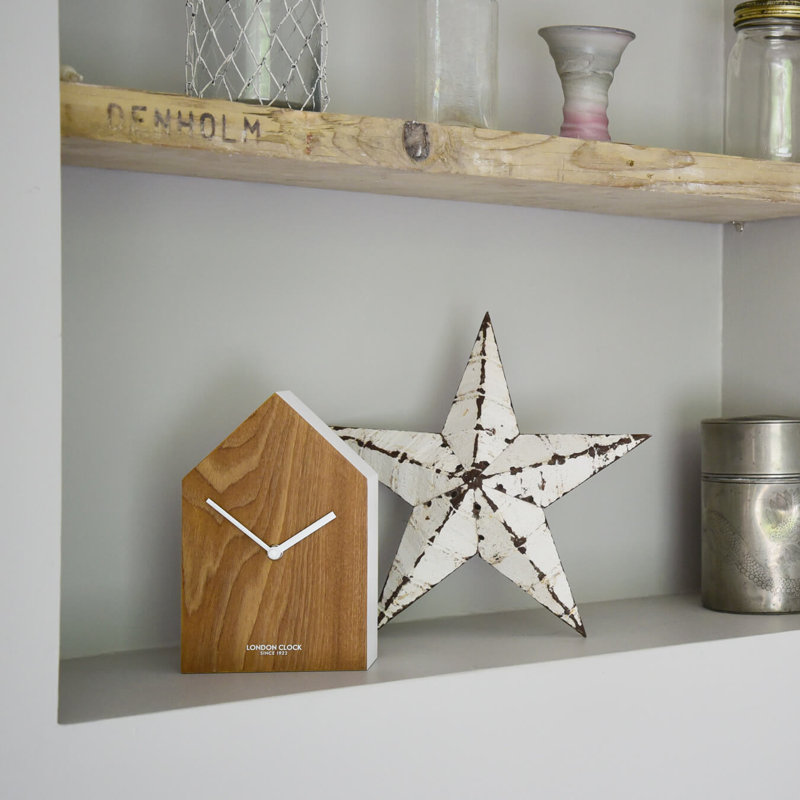 Modern & Contemporary Analogue Wood Alarm Tabletop Clock in White/Natural