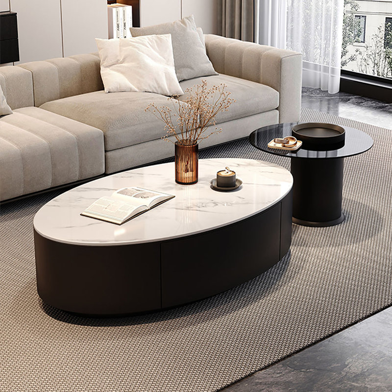 Combinaison de table basse ovale Seniors, Blanc, Noir