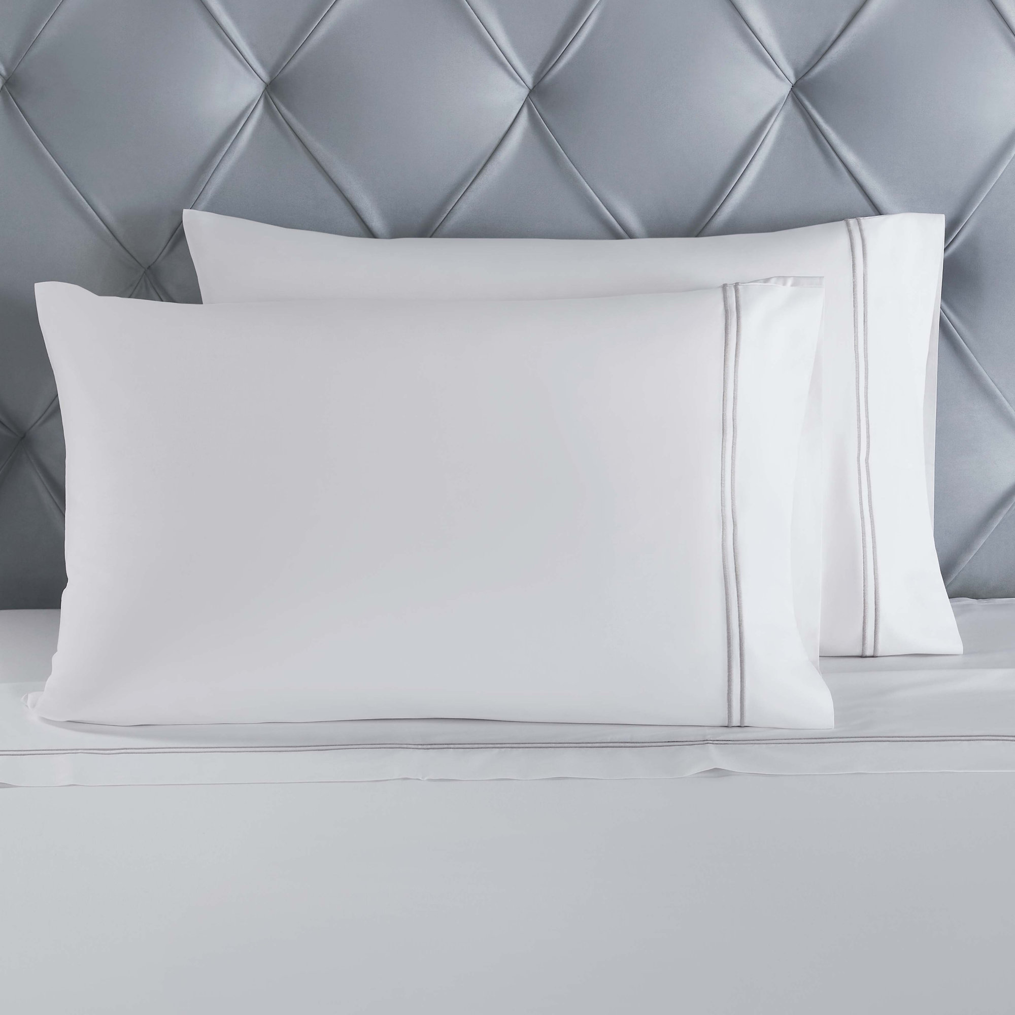 Fieldstone Cotton Two-Line Embroidered Deep Pocket Bed Sheet Set by Superior, White/Silver, King Sheet Set with 2 Pillowcases
