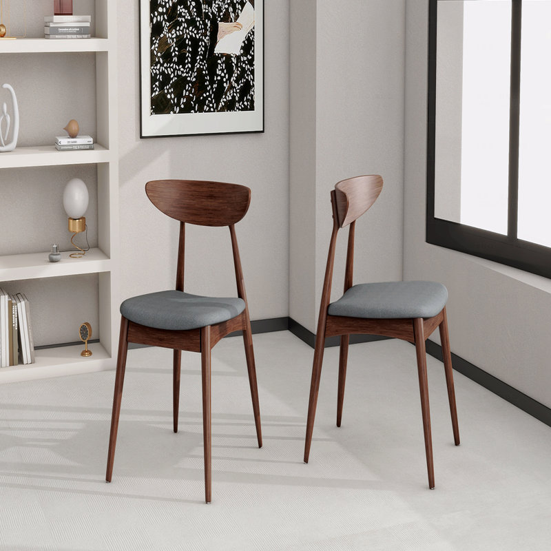 Ensemble de 2 chaises rétro en bois d'hévéa avec dossier ergonomique et coussins moelleux, Gris, Noyer