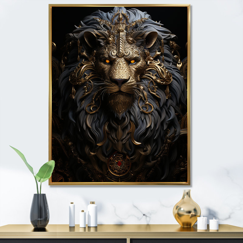 «Regal Elegant Ruler Lion I», reproduction sur toile, H 40 po x l 30 po x P 1,5 po, Cadre flottant doré