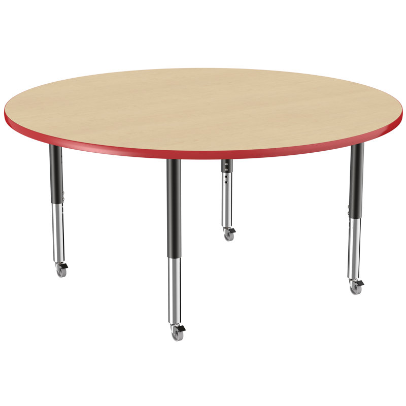 Table ronde à hauteur réglable, H 24 po x L 60 po x l 60 po, Érable / rouge, Super