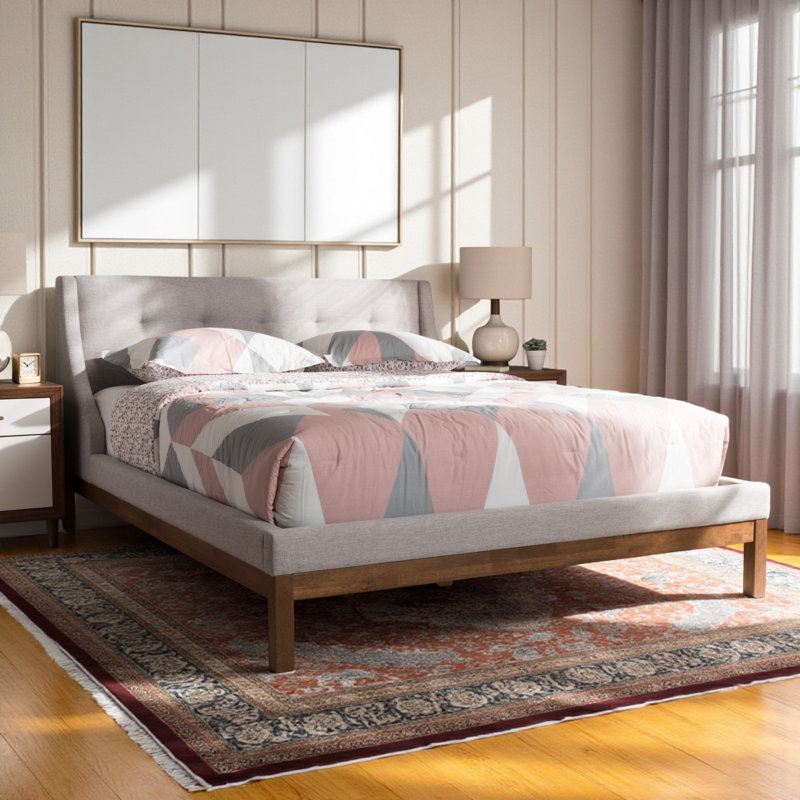 Aveza Upholstered, Queen Platform Bed, Beige, 66'' W X 88.78'' L X 39.96'' H, Beige, Queen