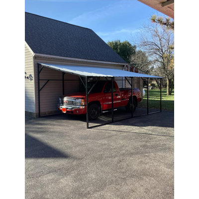 12x20 ft Lean-to Metal Carport, Vertical Roof Wall-Mounted Car Port with 11.5° Slope, Heavy-Duty 19-Ga. Steel Frame, 107" to 78" Height Clearance for SUV & Pickup